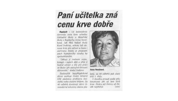 Paní učitelka zná cenu krve dobře